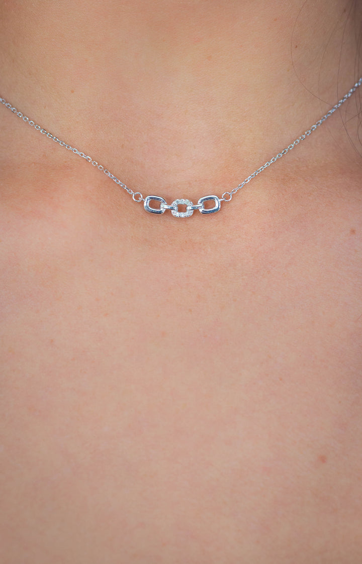 SIX NATURAL DIAMOND LINK PENDANT SILVER
