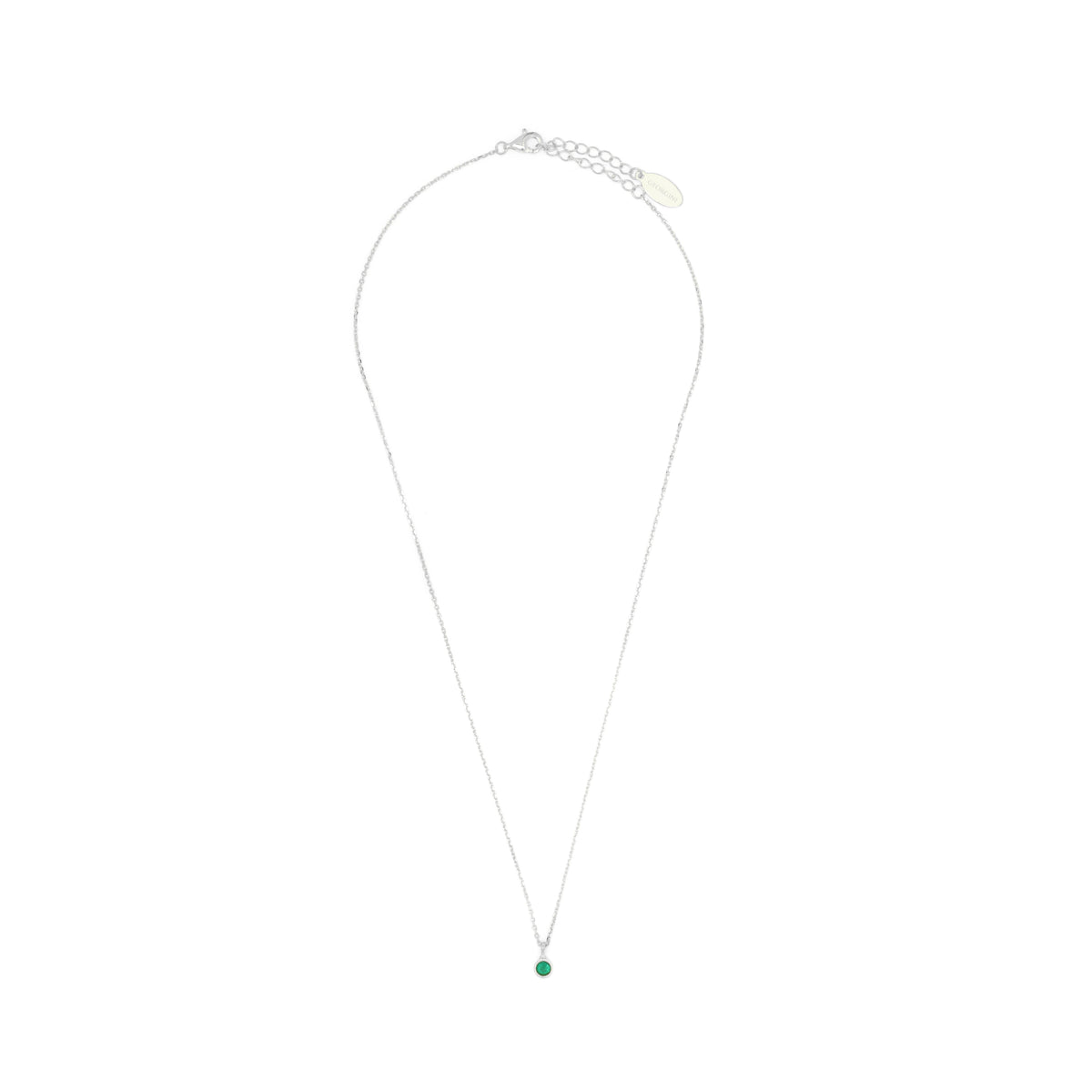 NATURAL GREEN AGATE AND DIAMOND MAY PENDANT SILVER