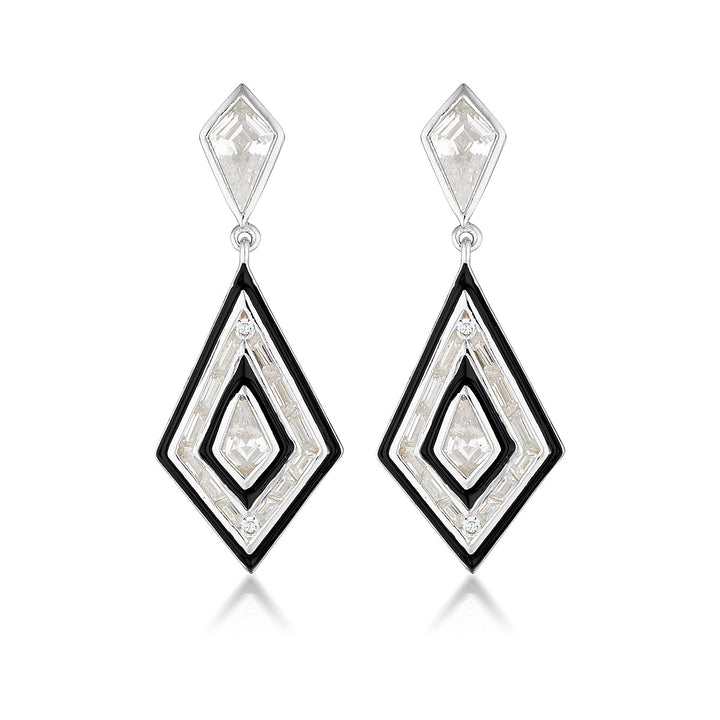 REFLECTION ART DECO EARRINGS SILVER & BLACK ENAMEL