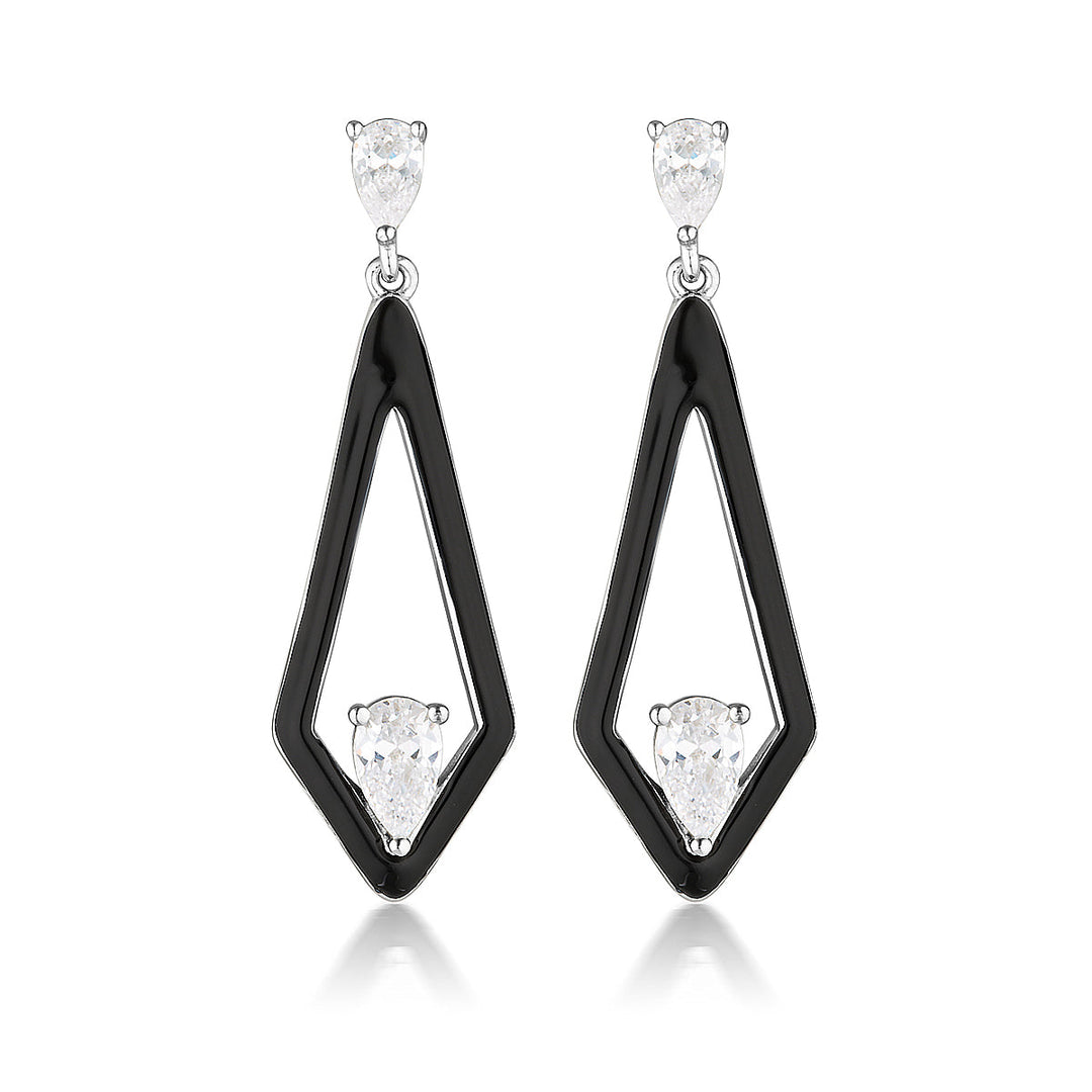 REFLECTION EVOKE EARRINGS SILVER & BLACK ENAMEL