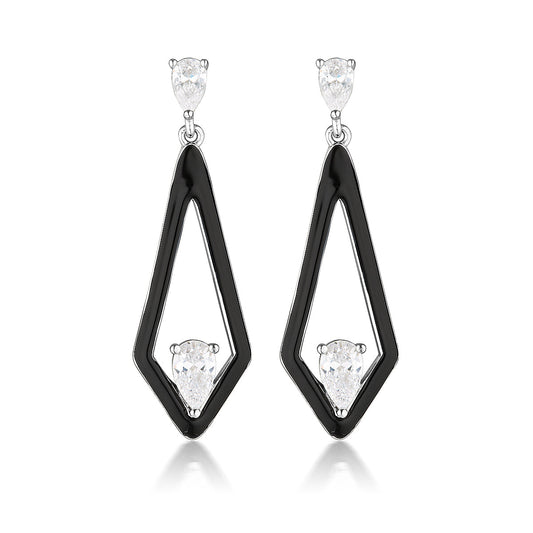 REFLECTION EVOKE EARRINGS SILVER & BLACK ENAMEL