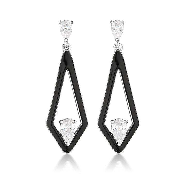 REFLECTION EVOKE EARRINGS SILVER & BLACK ENAMEL