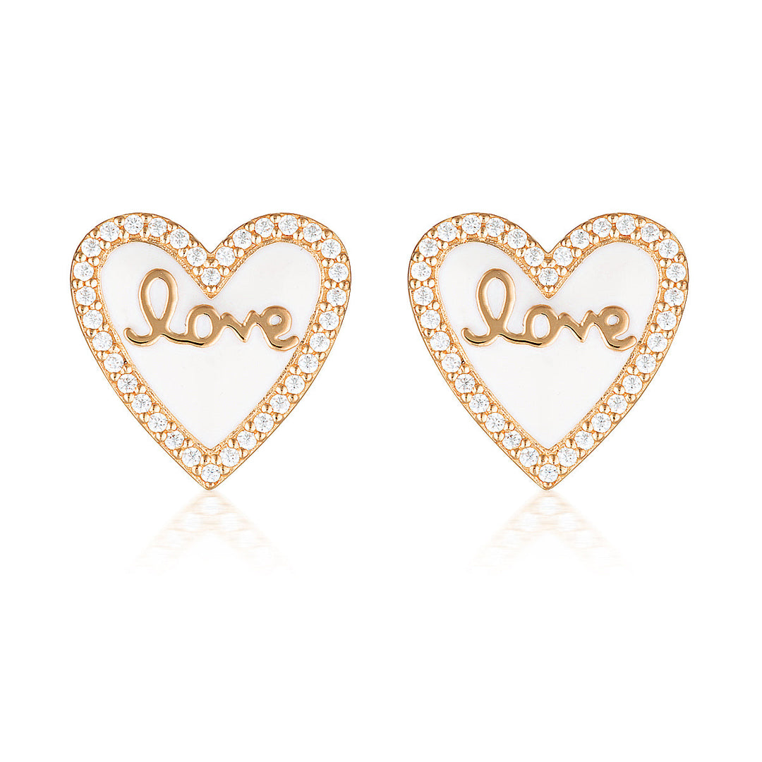 REFLECTION ENAMEL LOVE HEART STUD EARRINGS ROSE GOLD