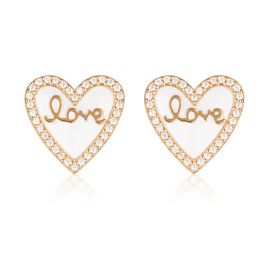 REFLECTION ENAMEL LOVE HEART STUD EARRINGS ROSE GOLD