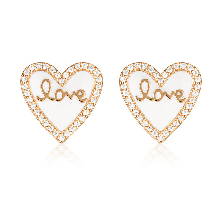 REFLECTION ENAMEL LOVE HEART STUD EARRINGS ROSE GOLD