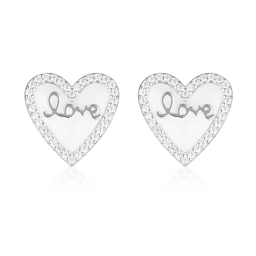 REFLECTION ENAMEL LOVE HEART STUD EARRINGS SILVER
