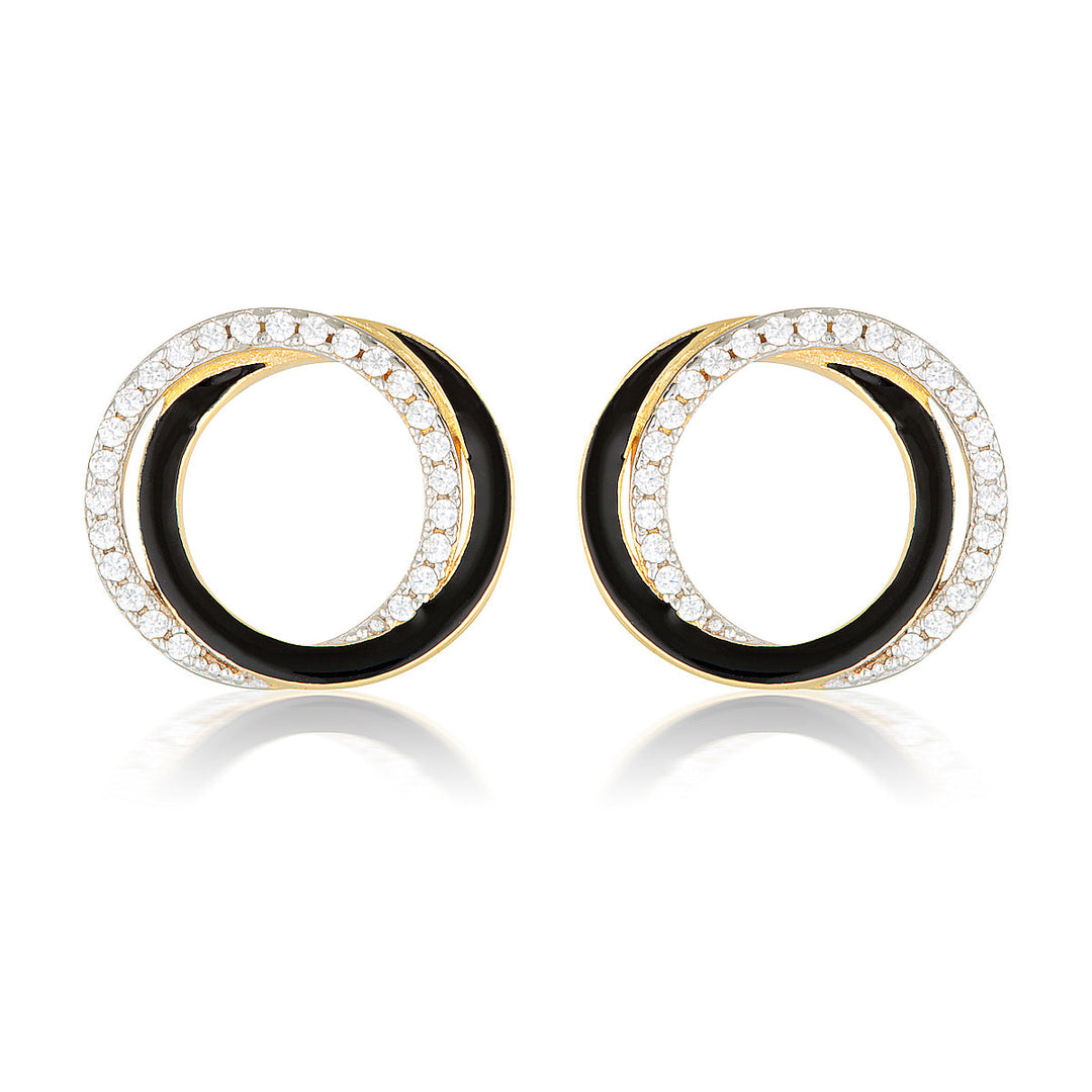 REFLECTION CIRCLES EARRING GOLD, SILVER & BLACK ENAMEL