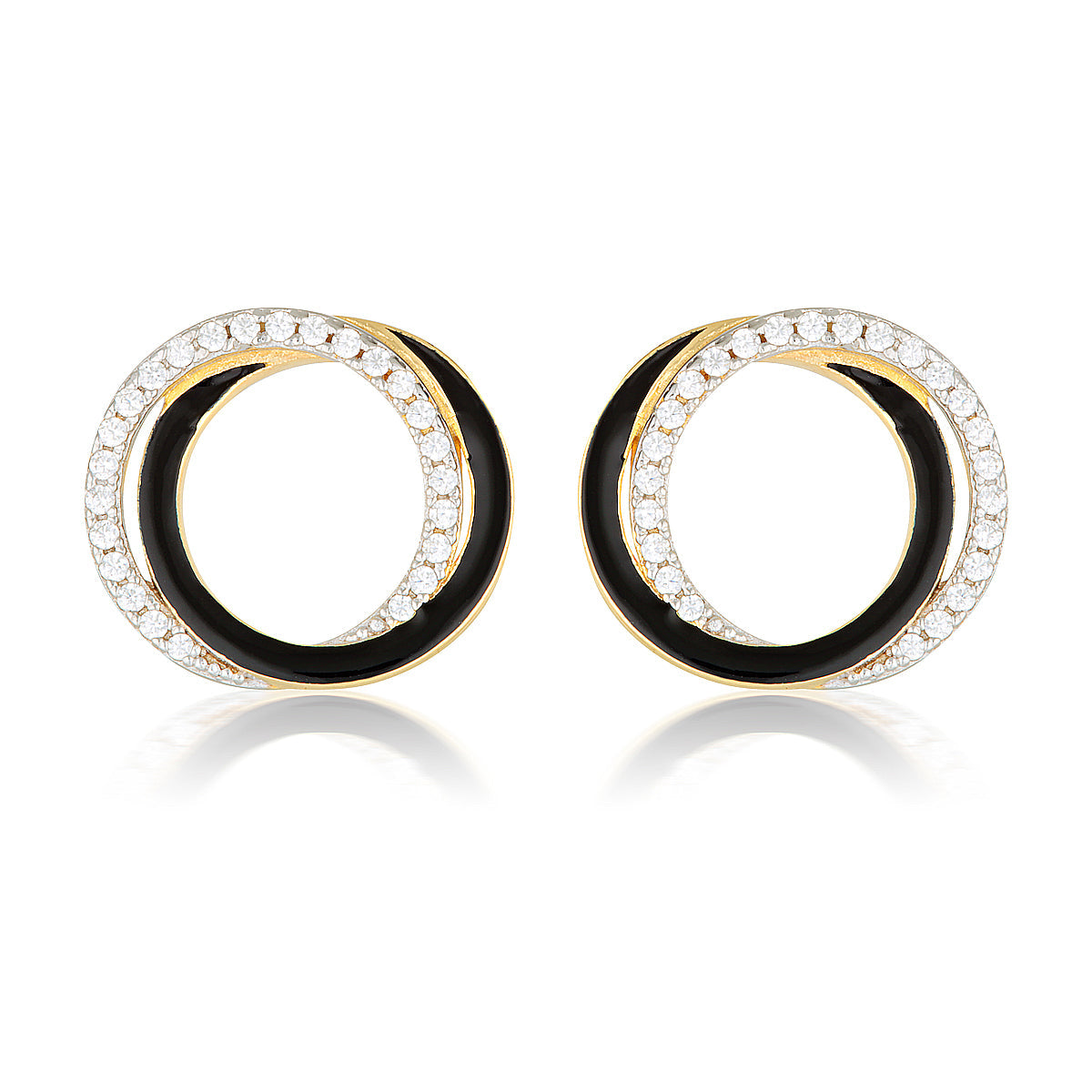 REFLECTION CIRCLES EARRING GOLD, SILVER & BLACK ENAMEL