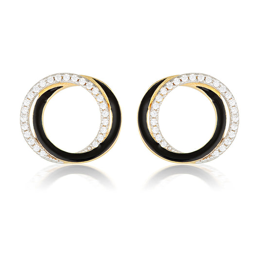 REFLECTION CIRCLES EARRING GOLD, SILVER & BLACK ENAMEL