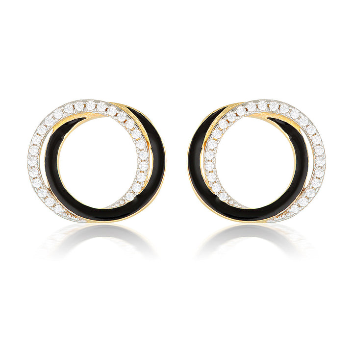 REFLECTION CIRCLES EARRING GOLD, SILVER & BLACK ENAMEL