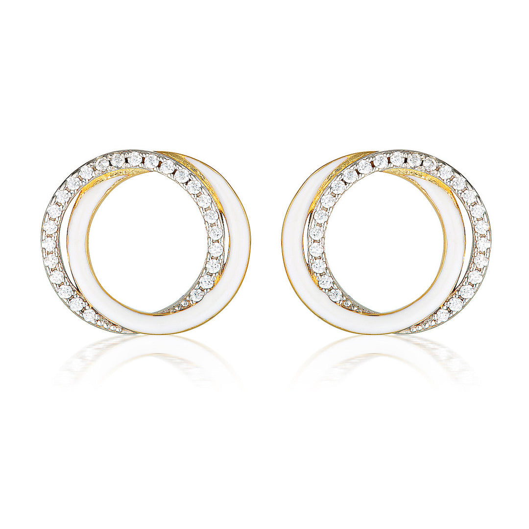 REFLECTION CIRCLES EARRING GOLD, SILVER & WHITE ENAMEL