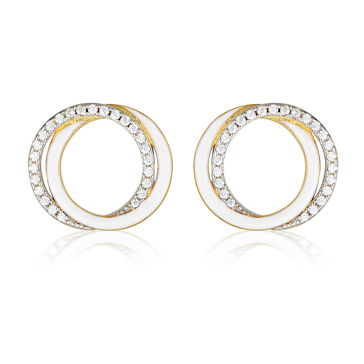 REFLECTION CIRCLES EARRING GOLD, SILVER & WHITE ENAMEL
