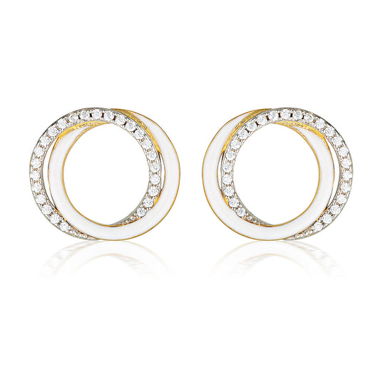 REFLECTION CIRCLES EARRING GOLD, SILVER & WHITE ENAMEL