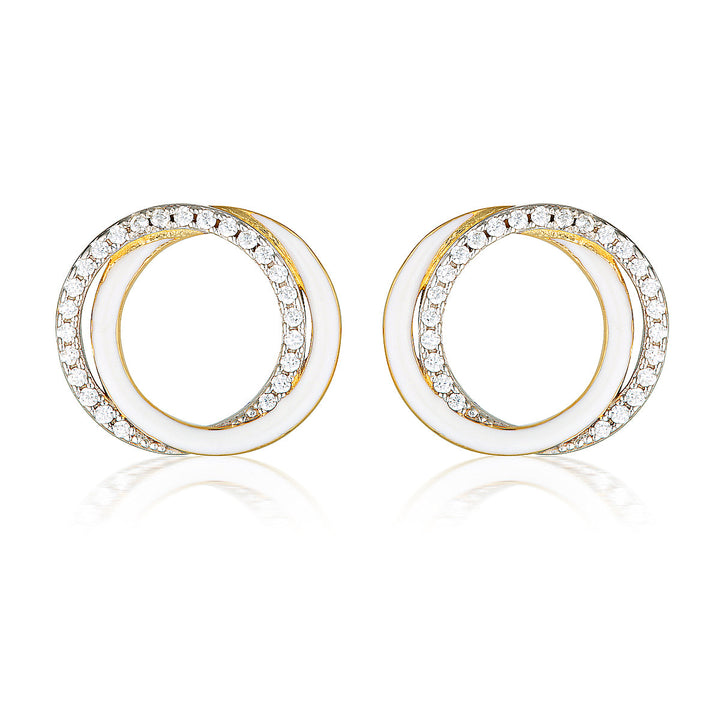 REFLECTION CIRCLES EARRING GOLD, SILVER & WHITE ENAMEL