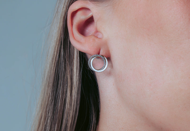 REFLECTION CIRCLES EARRING GOLD, SILVER & WHITE ENAMEL
