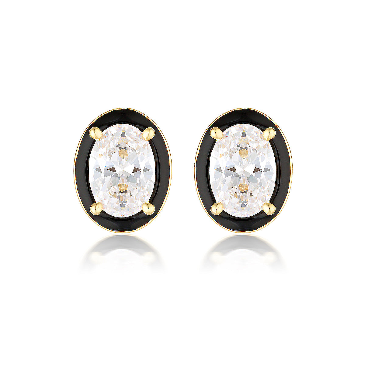 REFLECTION OVAL STUD EARRINGS GOLD & BLACK ENAMEL