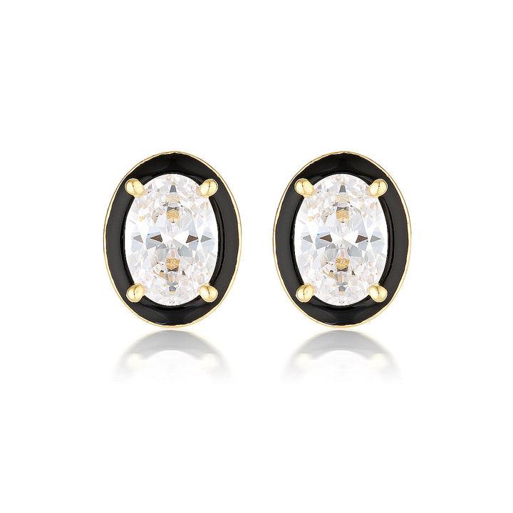REFLECTION OVAL STUD EARRINGS GOLD & BLACK ENAMEL