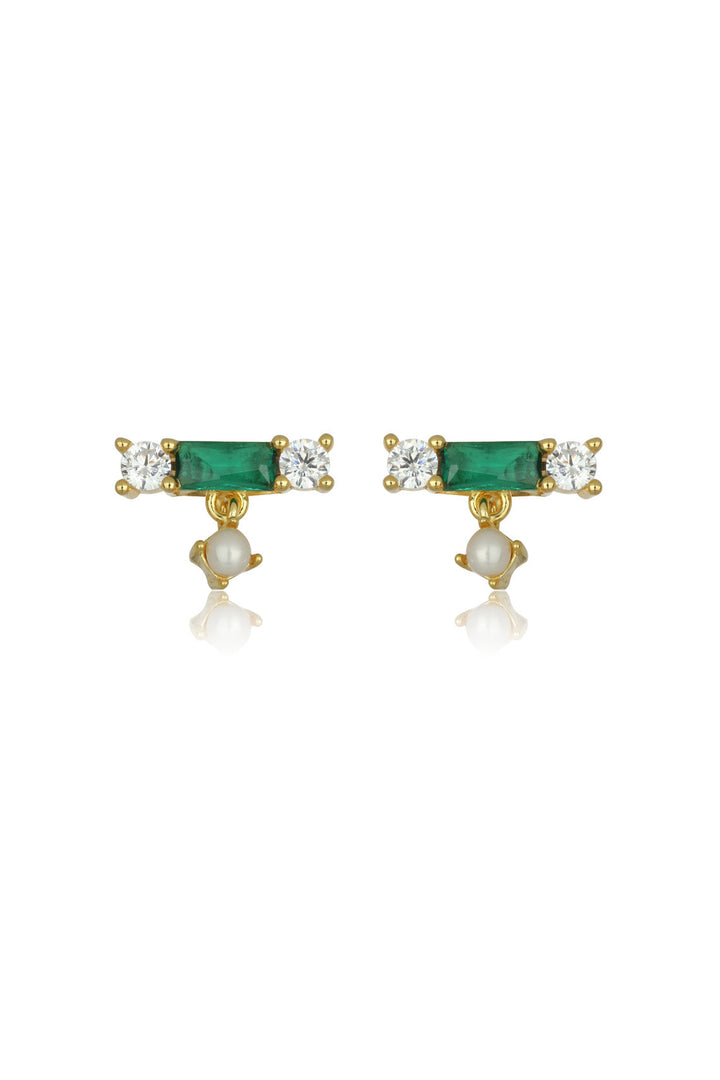 EMERALD ISLE FRESHWATER PEARL EARRINGS IN EMERALD AND GOLD