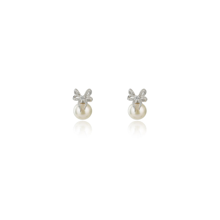 SWEETHEART BOW FRESHWATER PEARL EARRNGS
