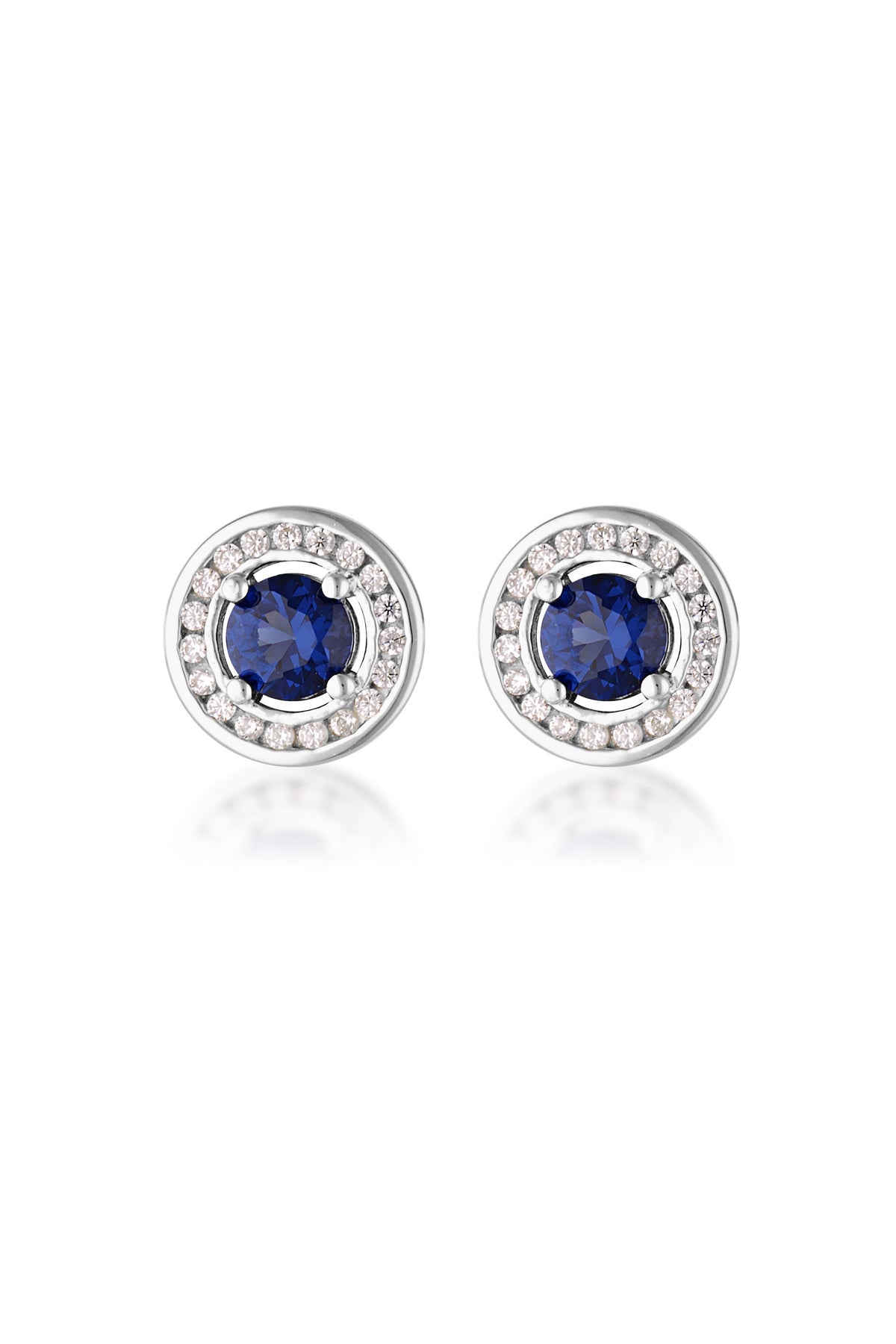 MILESTONE SAPPHIRE HALO EARRINGS IN SILVER