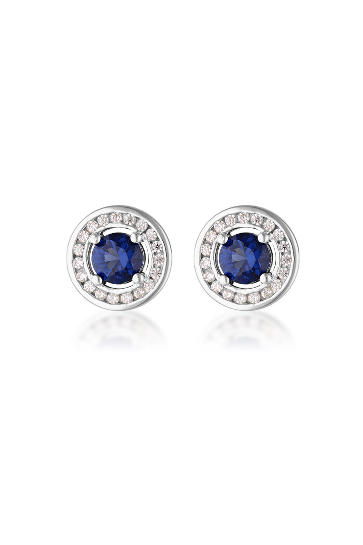 MILESTONE SAPPHIRE HALO EARRINGS IN SILVER