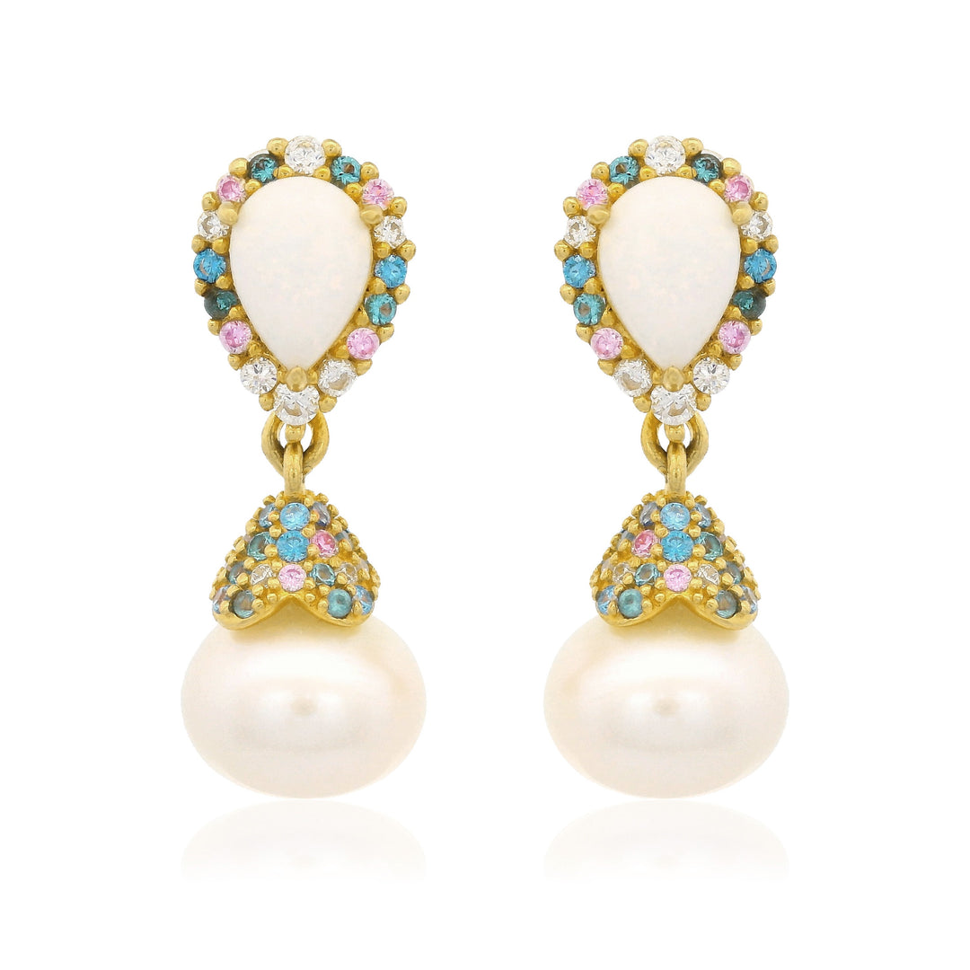 GEORGINI WISTERIA CREATED OPAL AND PEARL CASCADE EARRINGS GOLD