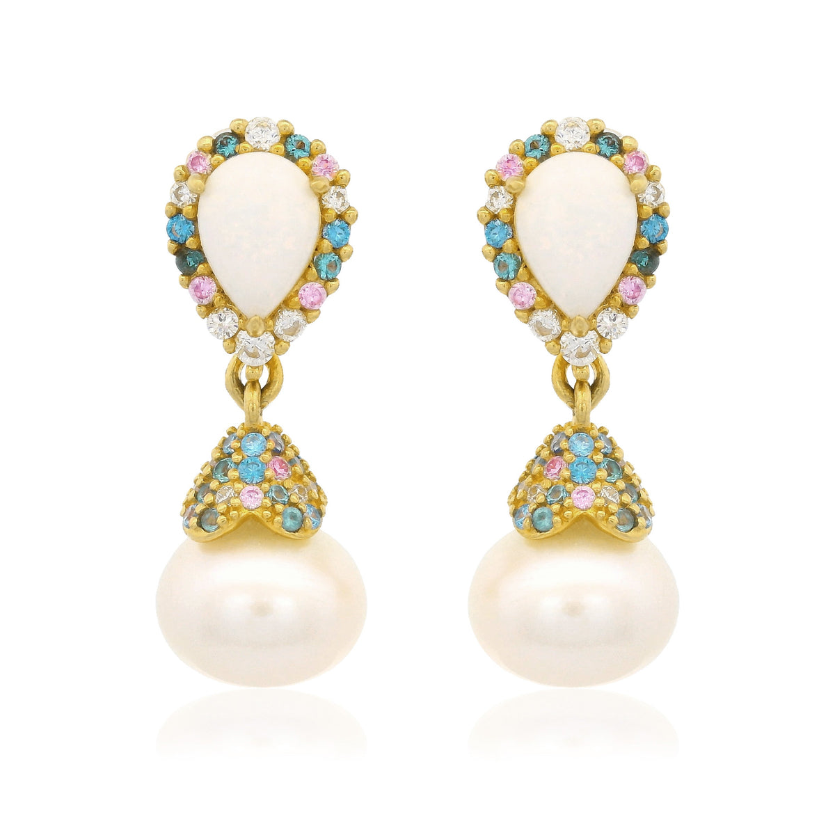 GEORGINI WISTERIA CREATED OPAL AND PEARL CASCADE EARRINGS GOLD