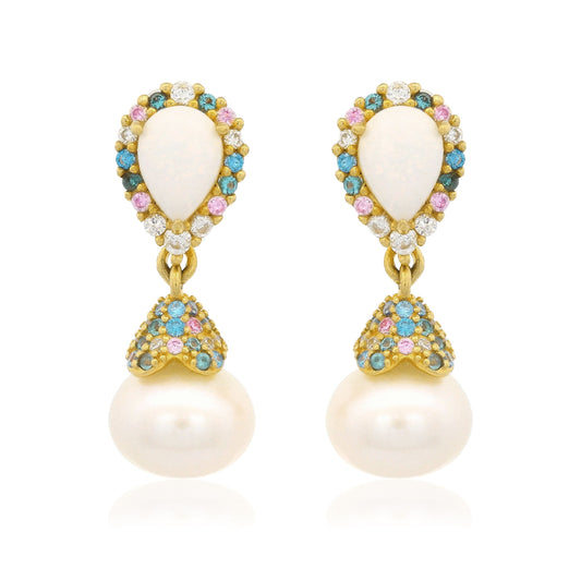 GEORGINI WISTERIA CREATED OPAL AND PEARL CASCADE EARRINGS GOLD