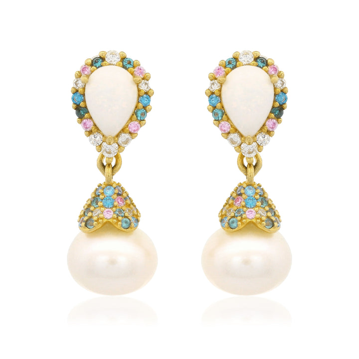 GEORGINI WISTERIA CREATED OPAL AND PEARL CASCADE EARRINGS GOLD