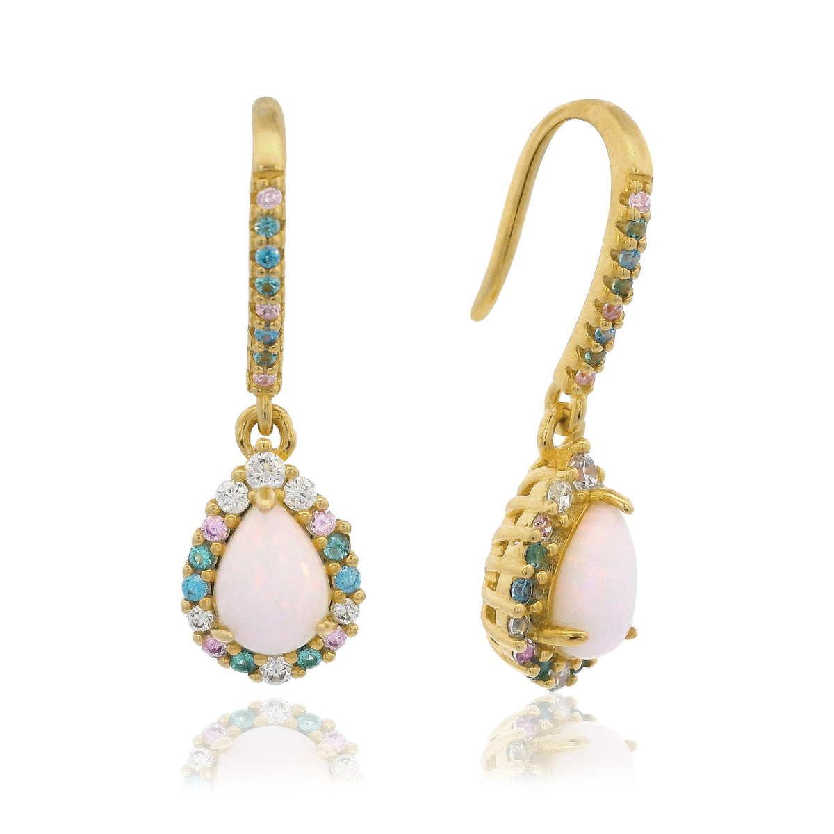 GEORGINI WISTERIA CREATED OPAL FLORIBUNDA SHEPHERD HOOK EARRINGS GOLD