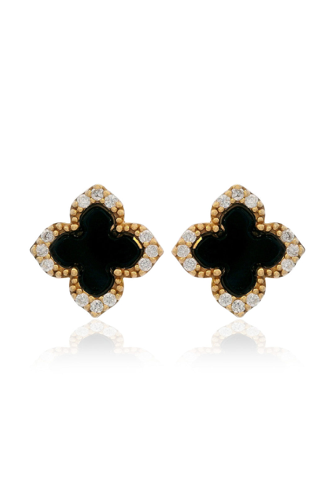 GEORGINI MIDNIGHT VELVET BLACK AGATE FAIRWATER STUD EARRINGS GOLD