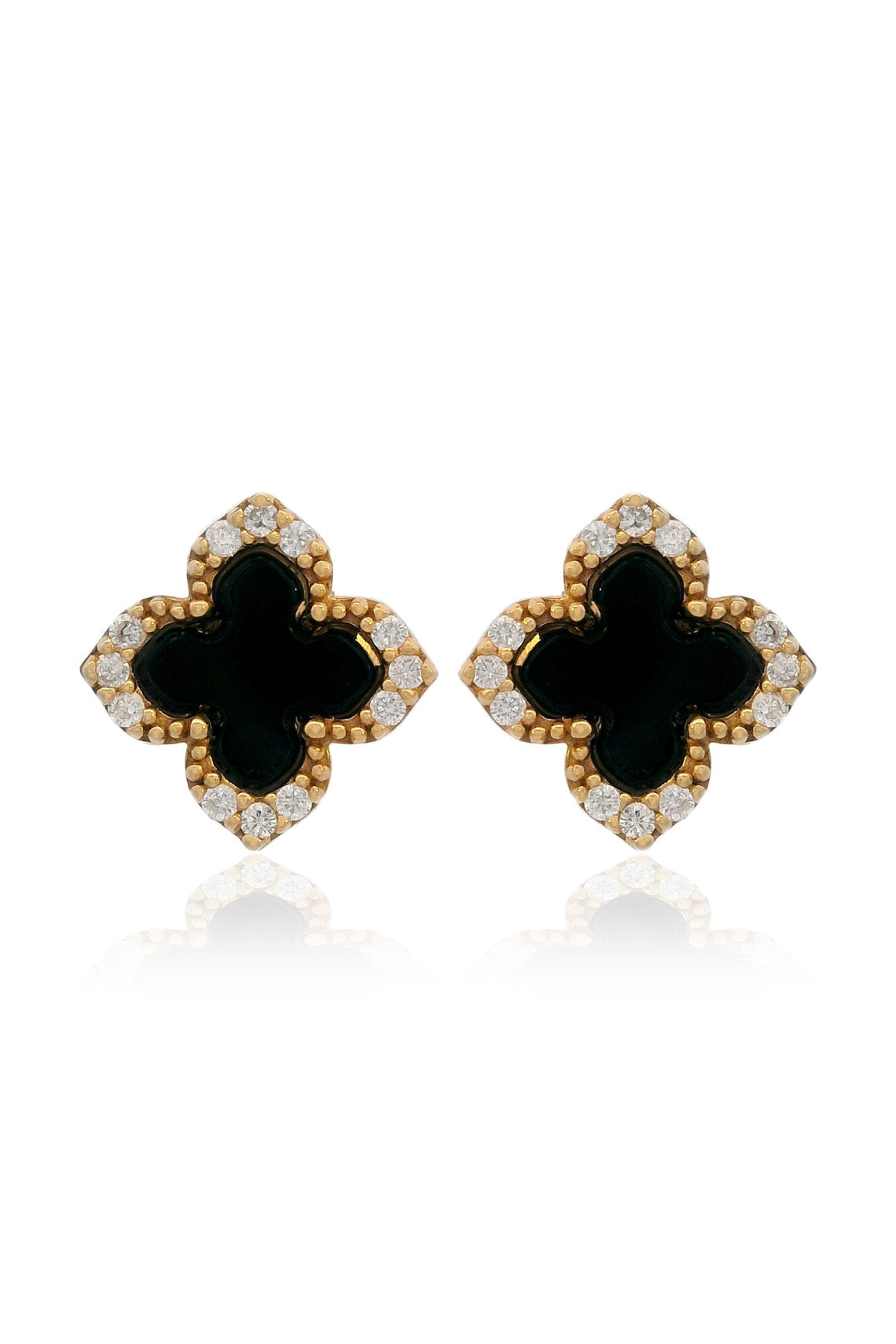 GEORGINI MIDNIGHT VELVET BLACK AGATE FAIRWATER STUD EARRINGS GOLD