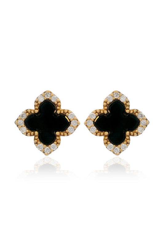 GEORGINI MIDNIGHT VELVET BLACK AGATE FAIRWATER STUD EARRINGS GOLD