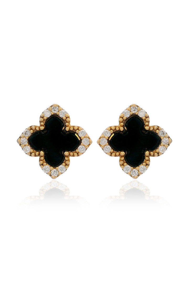 GEORGINI MIDNIGHT VELVET BLACK AGATE FAIRWATER STUD EARRINGS GOLD