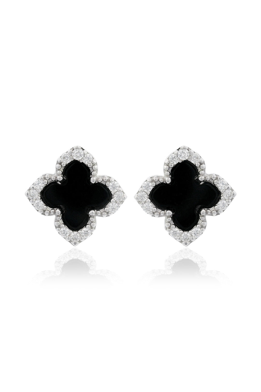 GEORGINI MIDNIGHT VELVET BLACK AGATE FAIRWATER STUD EARRINGS SILVER