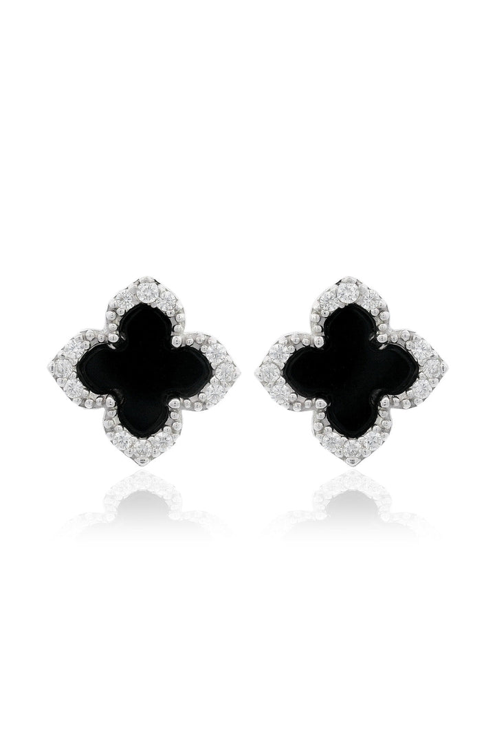 GEORGINI MIDNIGHT VELVET BLACK AGATE FAIRWATER STUD EARRINGS SILVER
