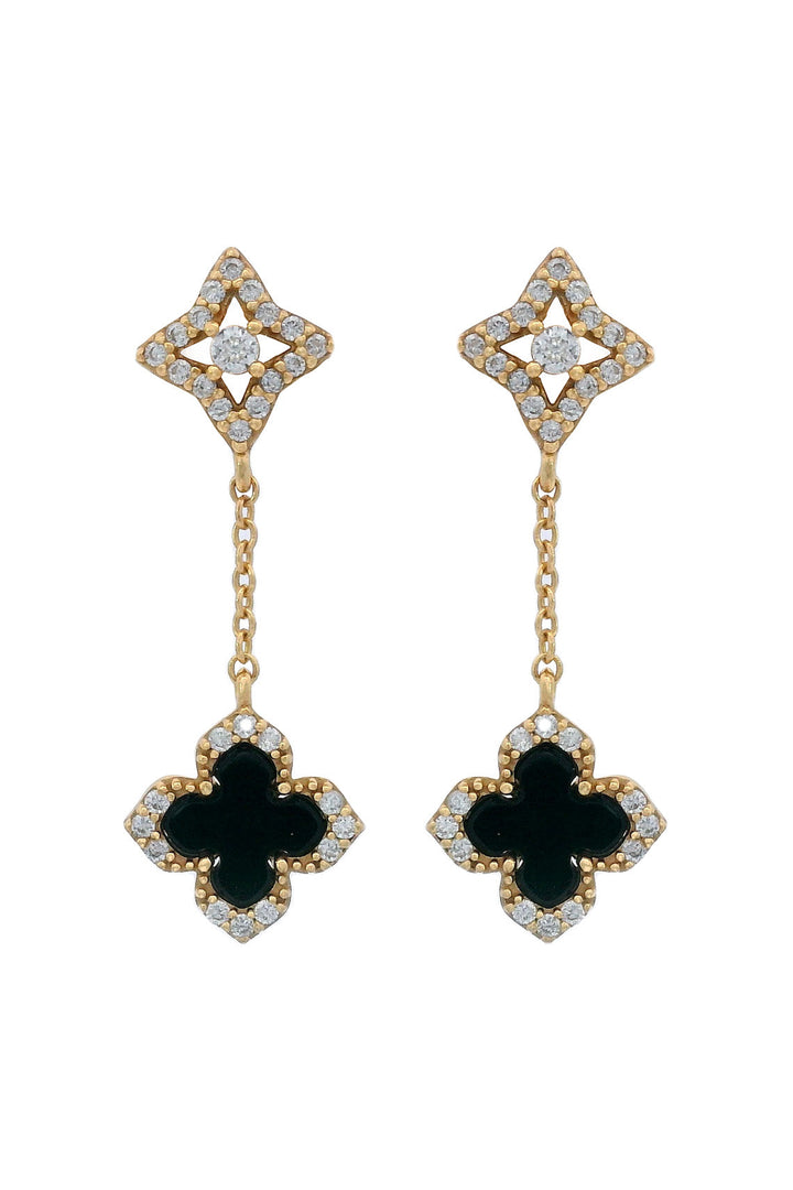 GEORGINI MIDNIGHT VELVET BLACK AGATE FAIRWATER DROP EARRINGS GOLD