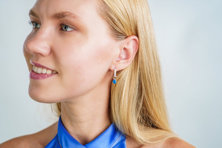 GEORGINI WISTERIA DUO PEAR EARRINGS BLUE TOPAZ CZ SILVER