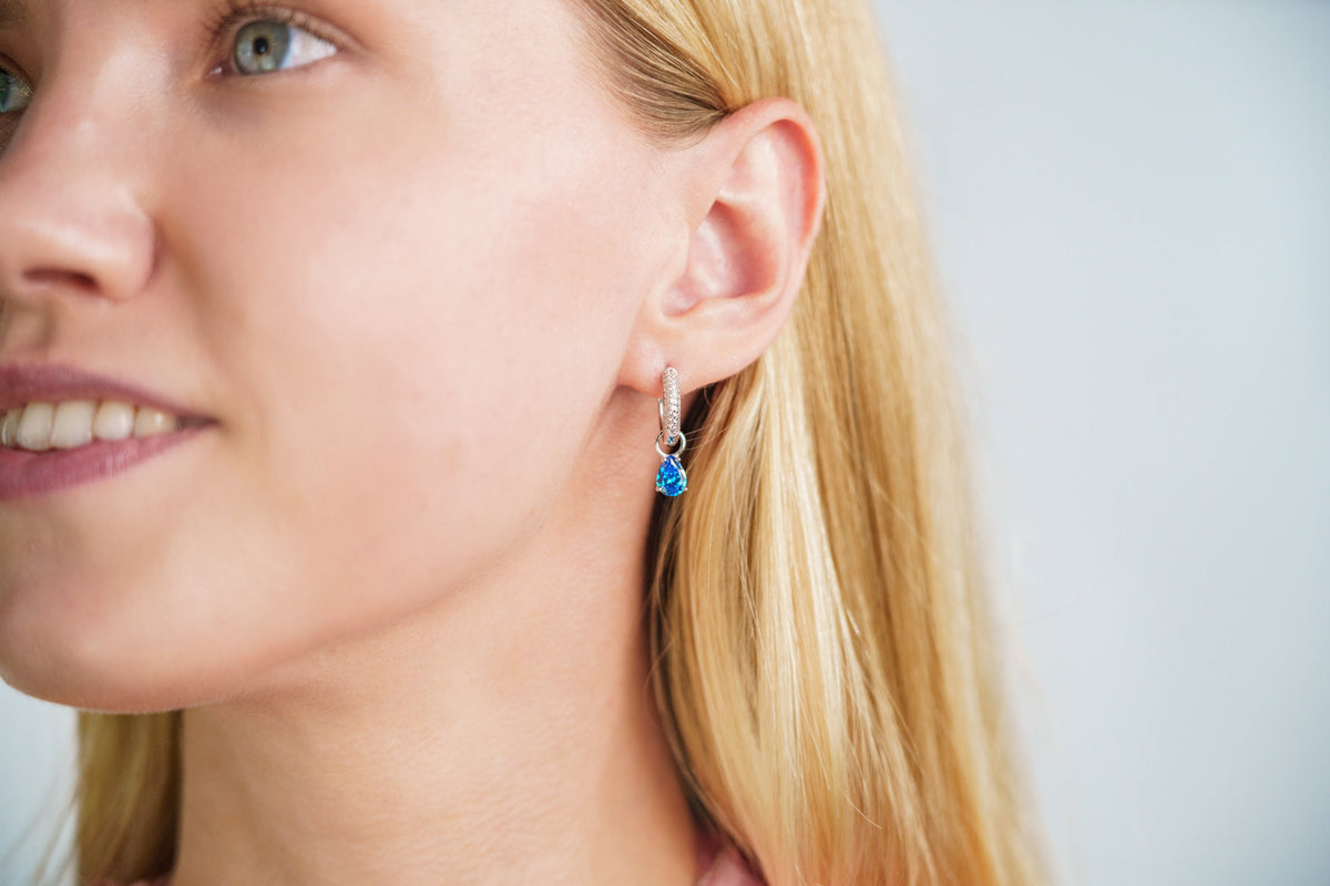 GEORGINI WISTERIA DUO PEAR EARRINGS BLUE TOPAZ CZ SILVER