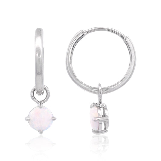 GEORGINI WISTERIA CREATED OPAL DANGLE HOOP EARRINGS SILVER