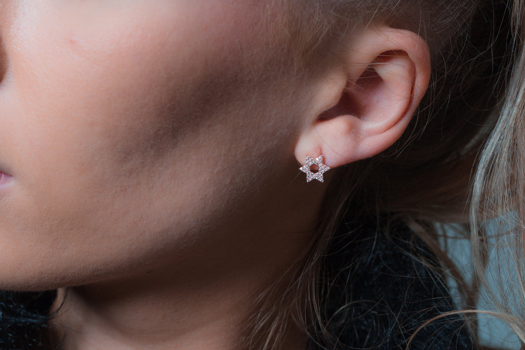 ROCK STAR STAR OF DAVID ROSE GOLD EARRINGS