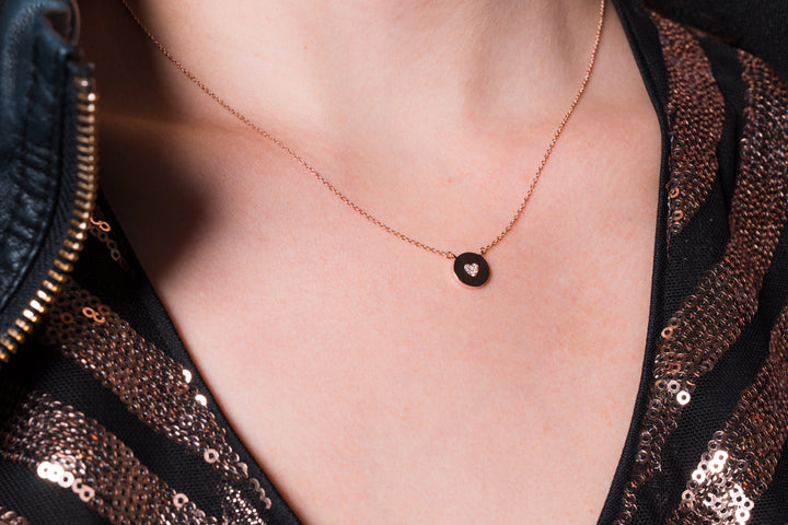 ROCK STAR HEART DISC ROSE GOLD PENDANT