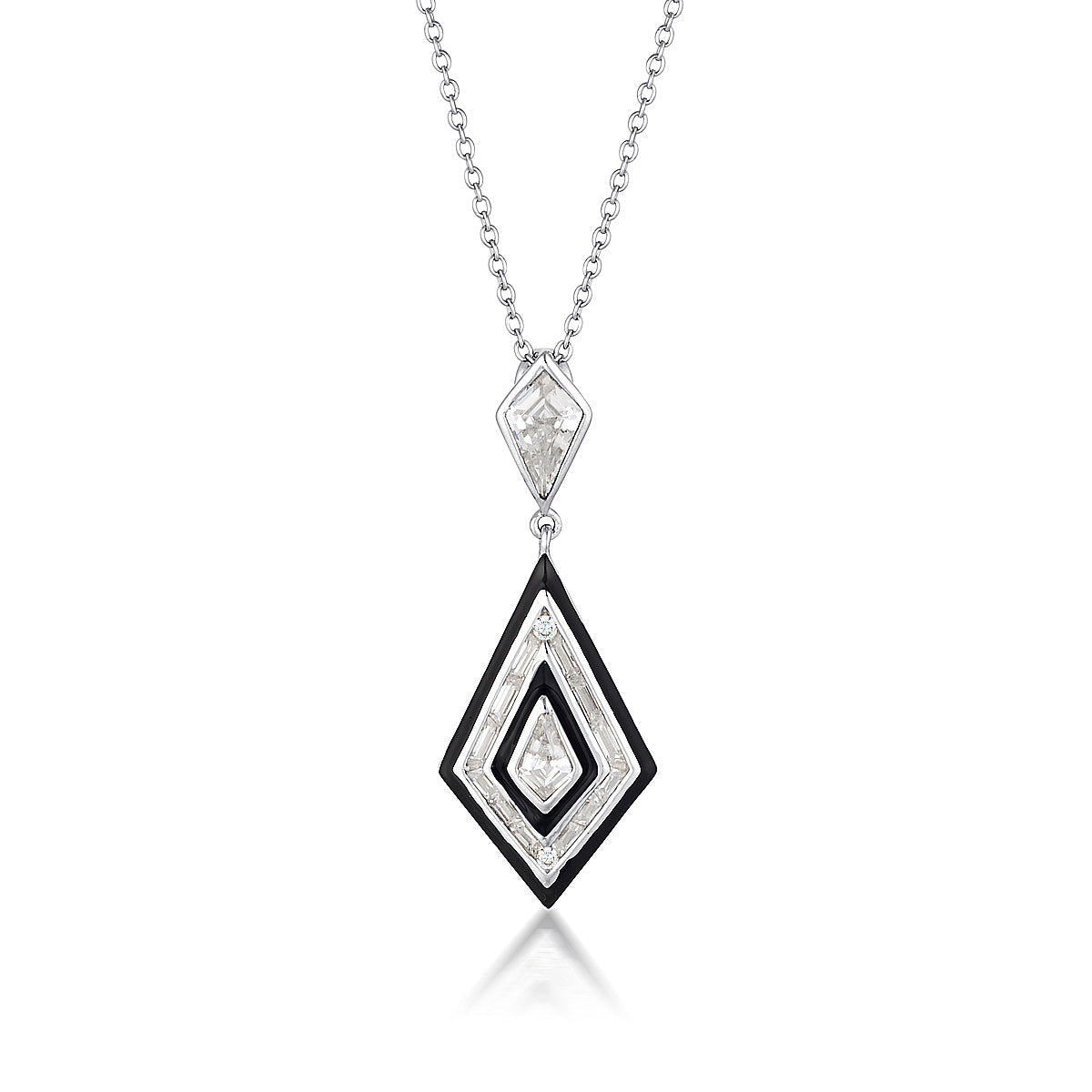 REFLECTION ART DECO PENDANT SILVER & BLACK ENAMEL