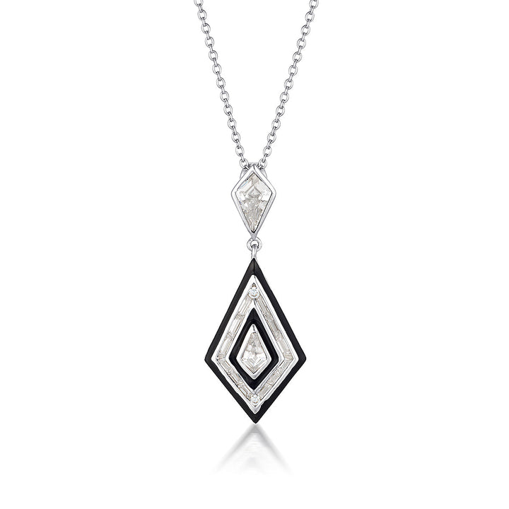 REFLECTION ART DECO PENDANT SILVER & BLACK ENAMEL