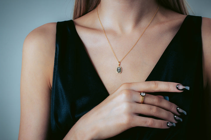 REFLECTION RETROSPECT PENDANT GOLD & BLACK ENAMEL