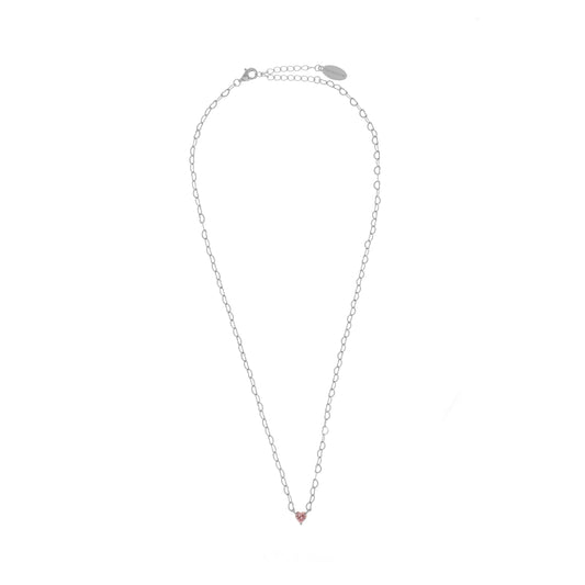 SWEETHEART HEART CHAIN NECKLACE PINK SILVER