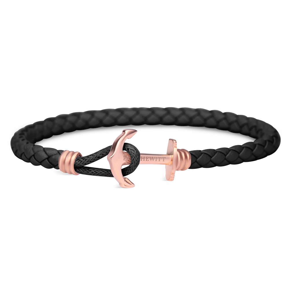 Paul Hewitt Phrep Lite Leather Rose Gold / Black Bracelet - L