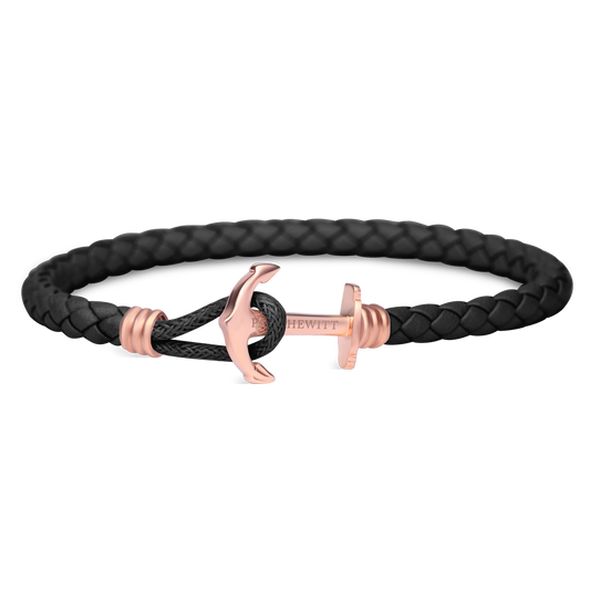 Paul Hewitt Phrep Lite Leather Rose Gold / Black Bracelet - L