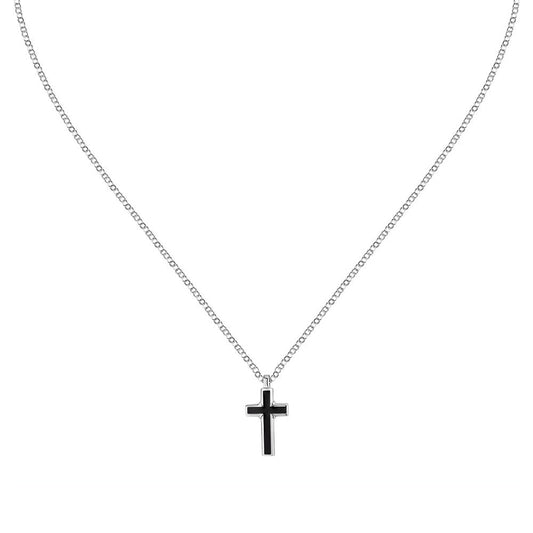 Sector Spirit Cross Stainless Steel Pendant Stainless Steel with Black Enamel 50+5cm