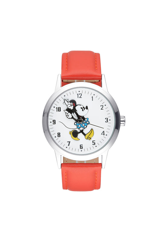 Disney Bold Minnie 35mm White Dial Red Leather Strap Watch